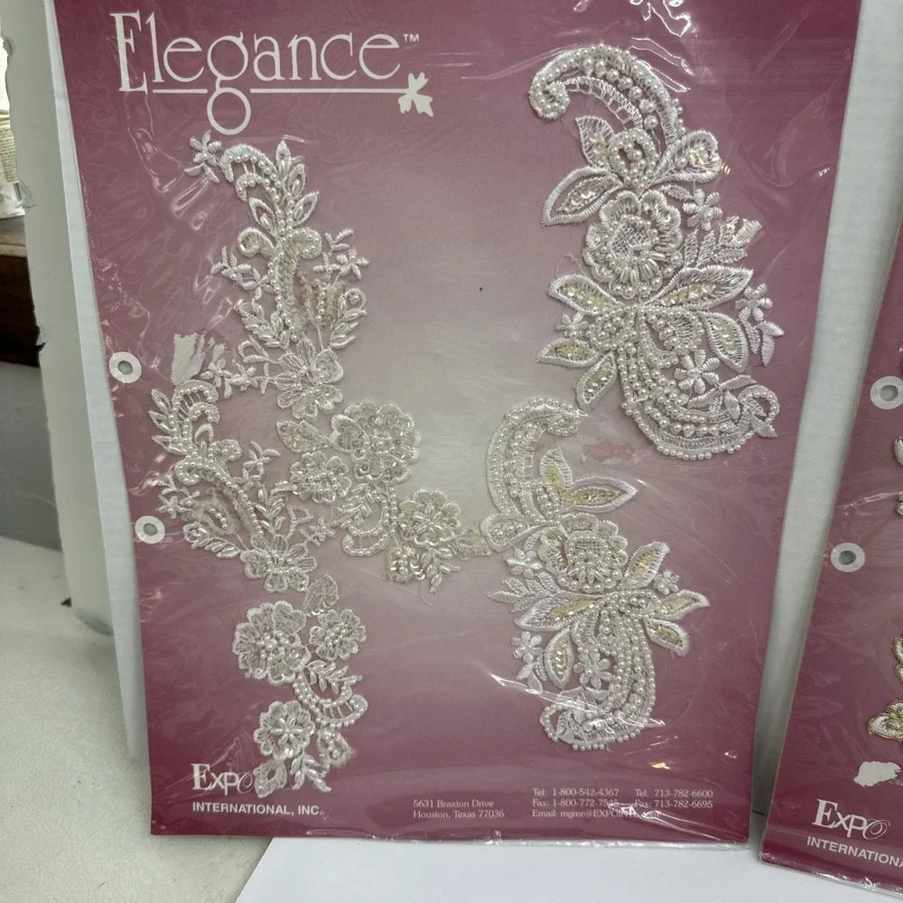 7 Packs Elegance Lace Accent Applique Sew On Embellishments Lot NOS Pearl Bridal
